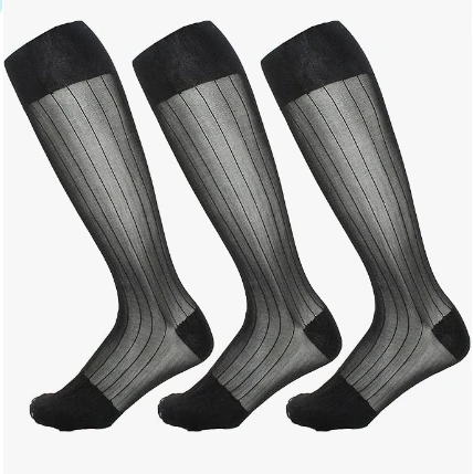WUYANG Factory Men Sheer Nylon Dress Socks Solid Color Men Silk Socks stripe Hose Stocking Male Formal Dress Suits Socks
