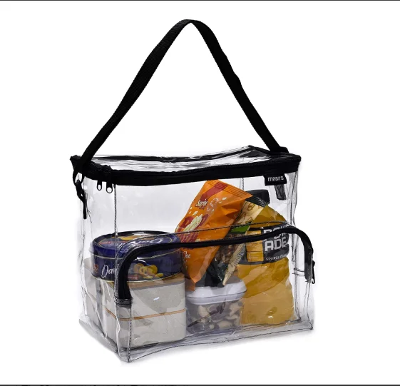Clear Lunch Bag - Durable PVC Plastic See Through Lunch Bag with Adjustable Shoulder Strap Handle for Prison Correctional Office