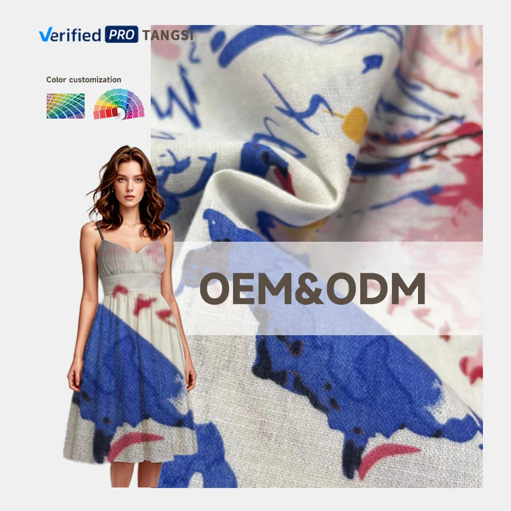 Summer thin printing ramie cloth high-end small floral cotton linen fabric skirt linen fabric