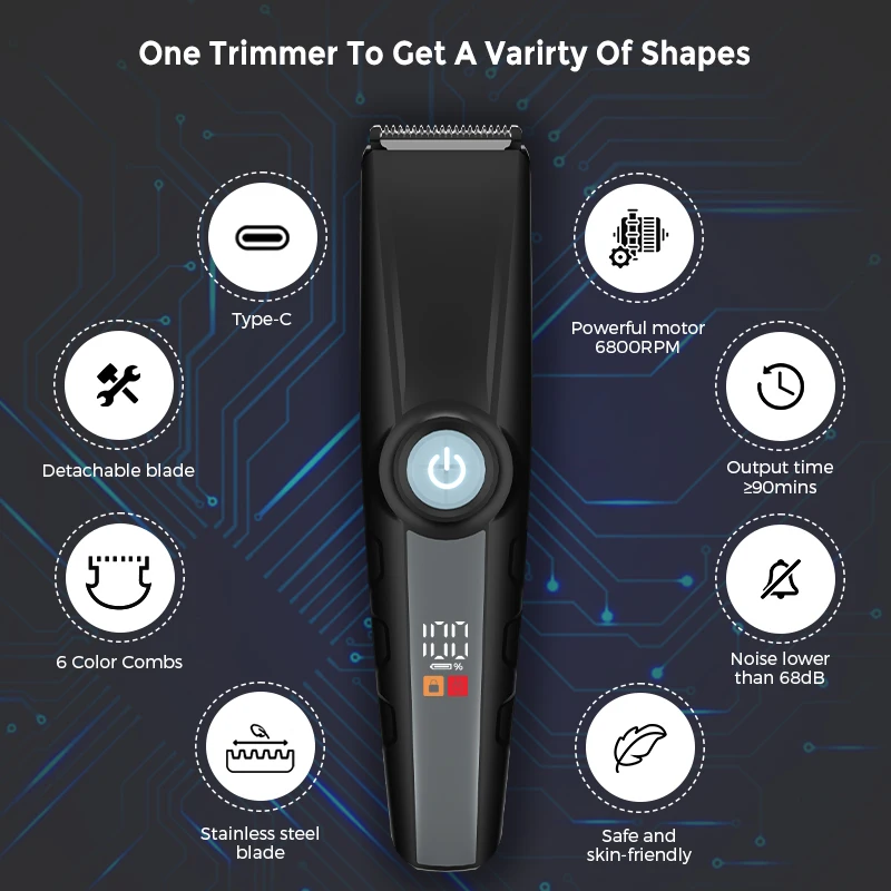 Rechargeable Transparent Hair Trimmers Professional Men Beard Trimmer Cordless Hair Trimmer