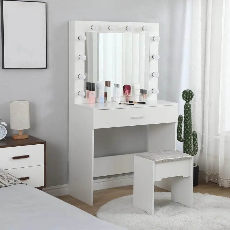 Kit Furniture Cosmetic Download Mirror Round Makeup Artist Make Up Led Light Dressing Makeup Vanity Table Desk With Mirror