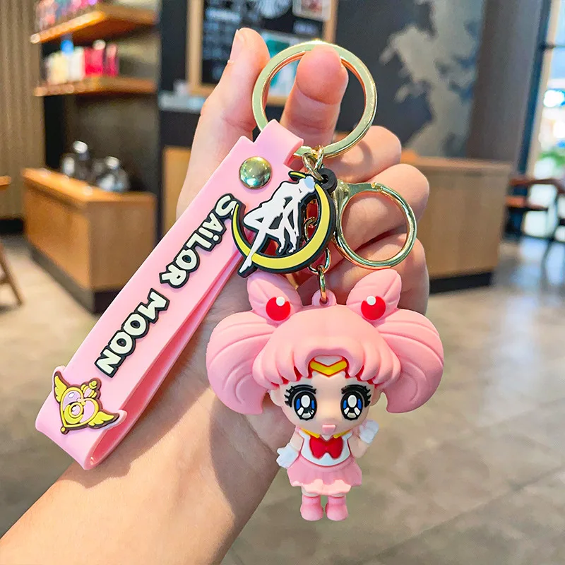 New Cartoon Anime 3D PVC Key Chain Ring Schoolbag Pendant Beauty Girl Sailors Moon Keychain