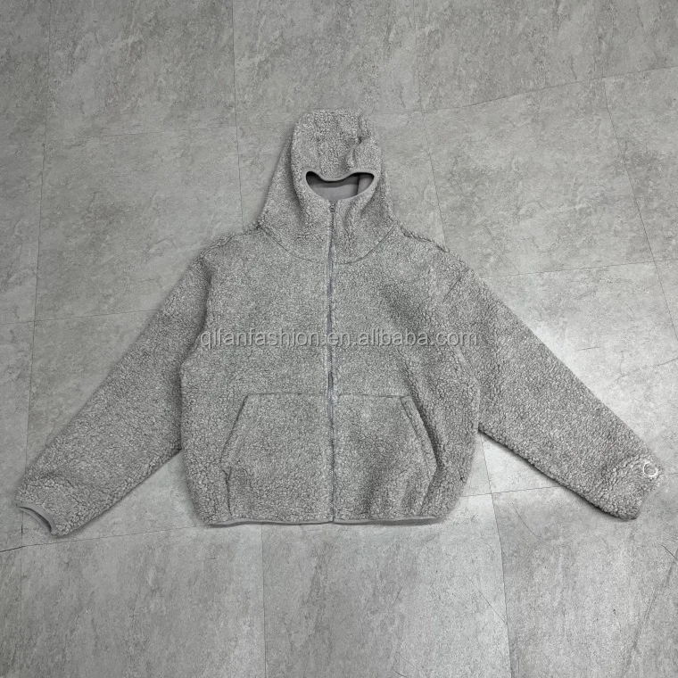 Custom patch design face cover ninja fleece sherpa hoodie for winter