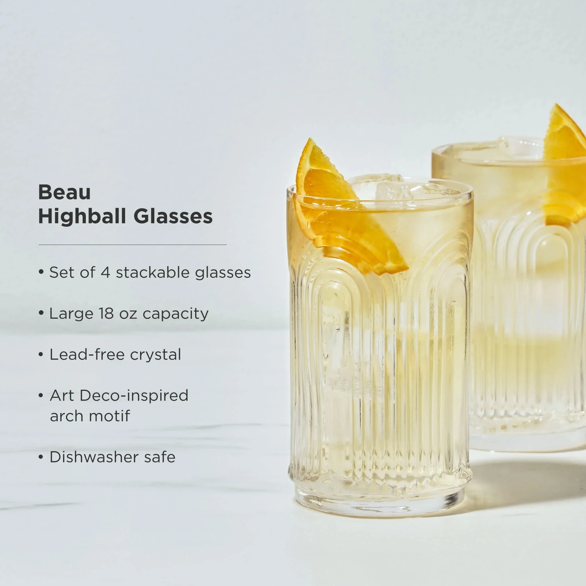 Factory Wholesale Old Fashioned Vintage 18 oz Arch U Shaped Lead-free crystal Highball Glasses Set