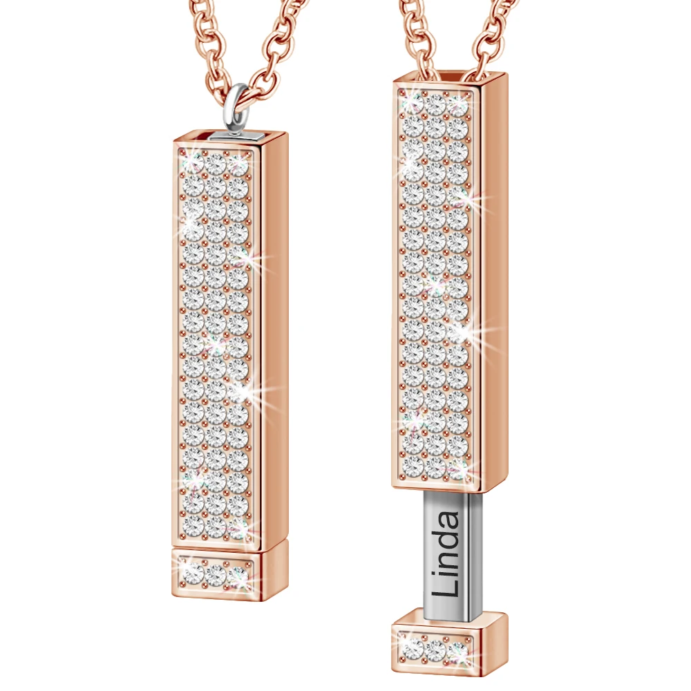 Customizable Fashion Shining Engraved Double Layer Rectangle Bar Pendant Necklace