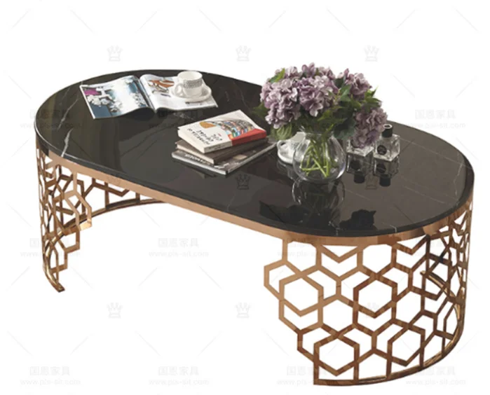 Элегантный европейский дизайн овальный пирсинг узор закаленное стекло верхняя Золотая нержавеющая сталь металлическая рамка журнальный столик для гостиной