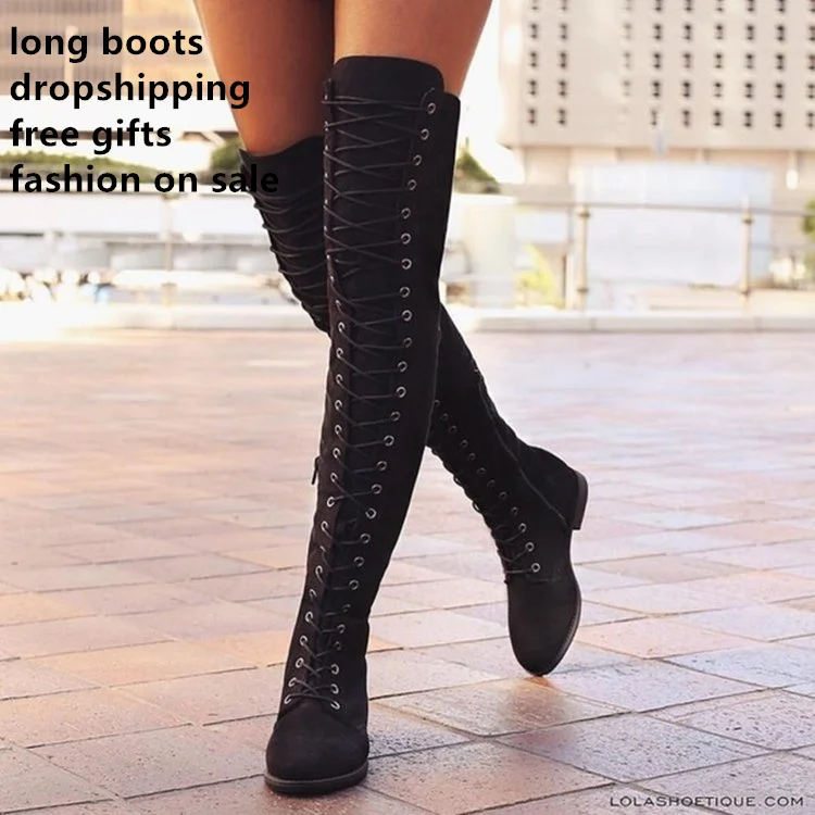 2022 Low moq Latest Design New Women Black And Brown New arrival ladies long boots size 43 lace up woman knee Roman boot