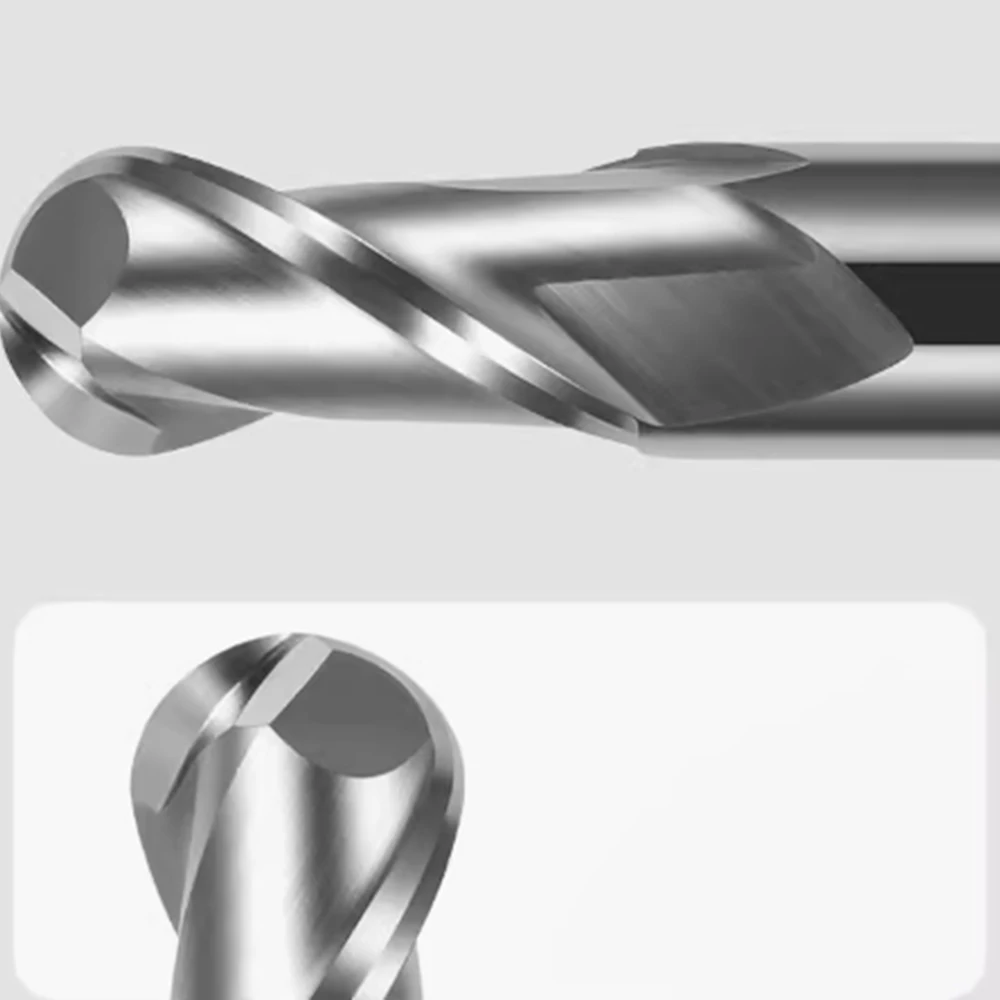 HOANYORE Tungsten Steel Aluminum Ball Cutter Tungsten Steel Alloy 2 Flute Ball End Mill R2*4D*50L*2T Cutting Tools