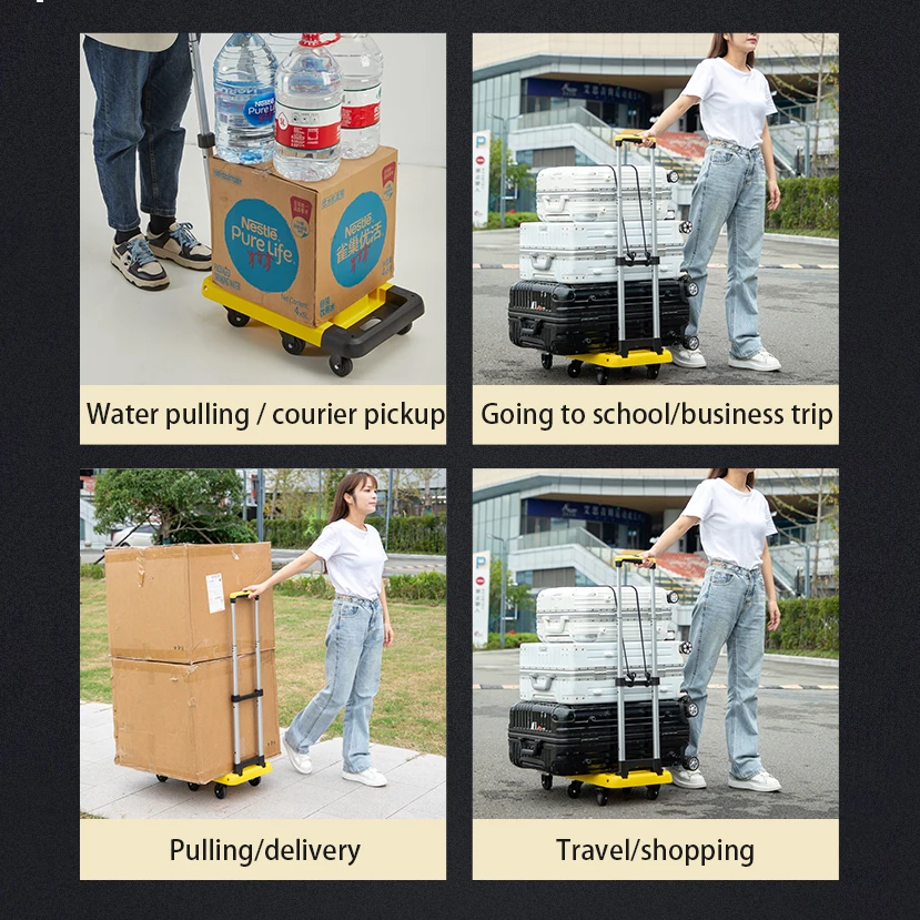 Portable Push Plastic Luggage Hand Cart Shopping Folding Trolley Folding Hand Truck Trolley With 6 Wheels