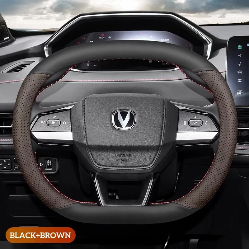 Double D shape 35cm 36cm leather car steering wheel cover for Peugeot 4008 5008 for Changan UNIV for Racing Car