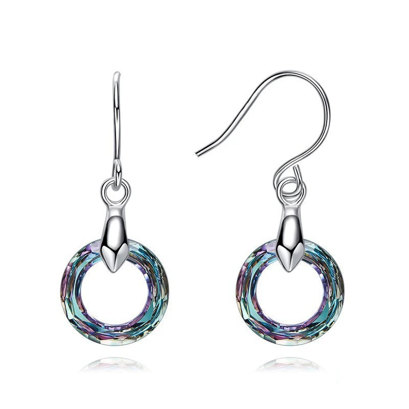 
Hermosa Austria Crystal Dangle Earrings Round Drop Hook Earrings Sterling silver Earrings for Women Luxury Elegant Jew 