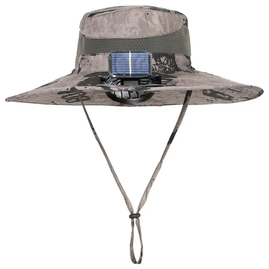 2024 Custom Detachable Solar Charging Fan Built in Wide Brimmed Hat Summer Outdoor Sun Hat Men Mountaineering Fishing Visor Hat