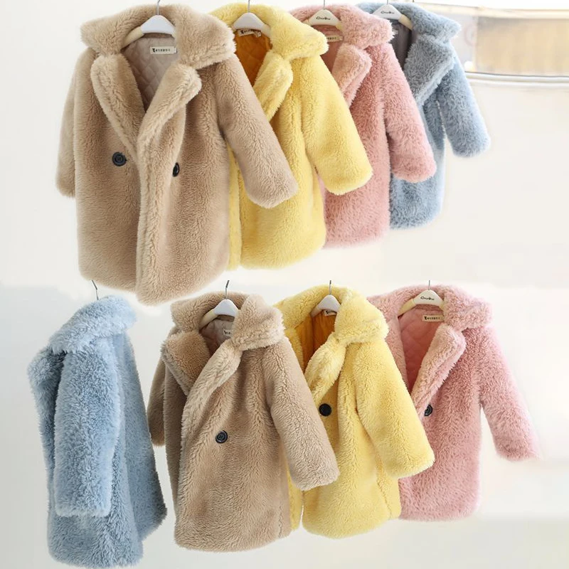 2022 Faux Fur Baby Girls Coats Winter Warm Kids Jacket Thick Fleece Children Outerwear Windbreaker Toddler Girl Snowsuit Clothes
