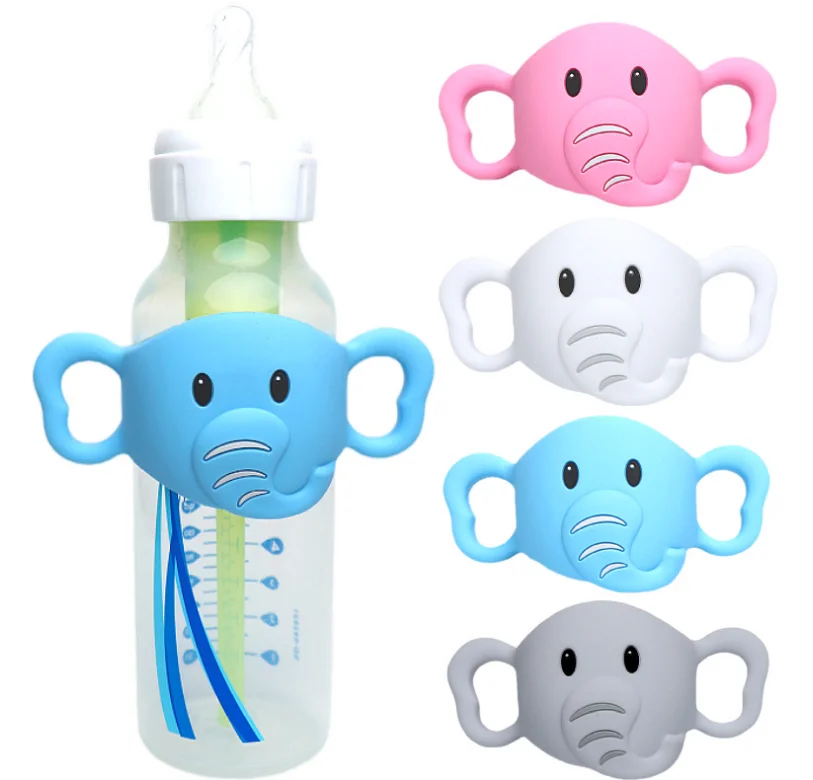 YDS Elephant Design Baby Bottle Holder with Easy Grip Handles to Hold Their Own Bottle Silicone Hands Free Bottle Feeder