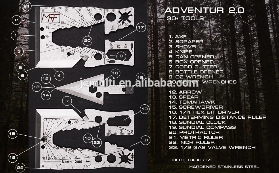 outdoor survival axe  tool card with survival guide insure your life