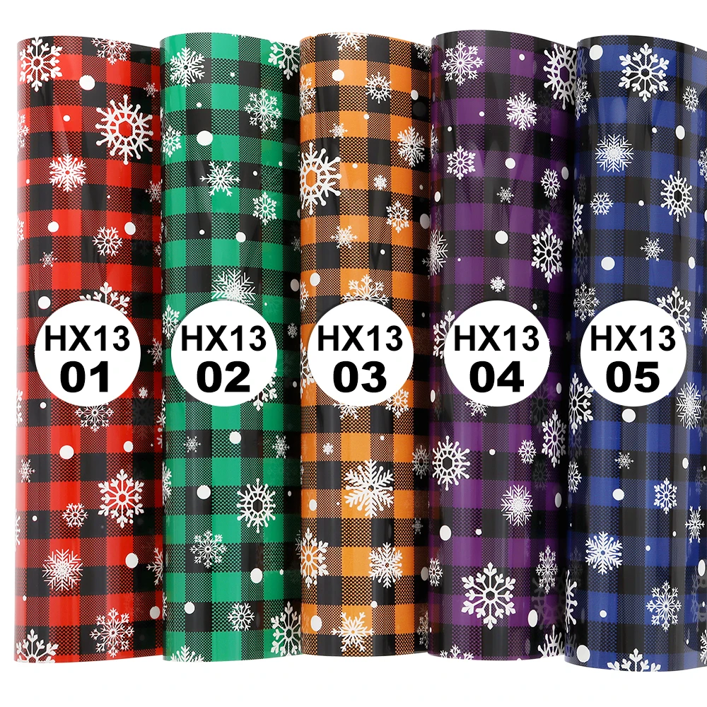 30CMx50CM Custom High Stretch Flex Christmas Snowflake Buffalo Plaid Printing Transfer Film Cricut HTV Vinyl For T-Shirts