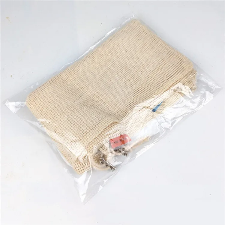 Custom 100% Cotton Mesh Cloth Drawstring Shopping Bags With Logo