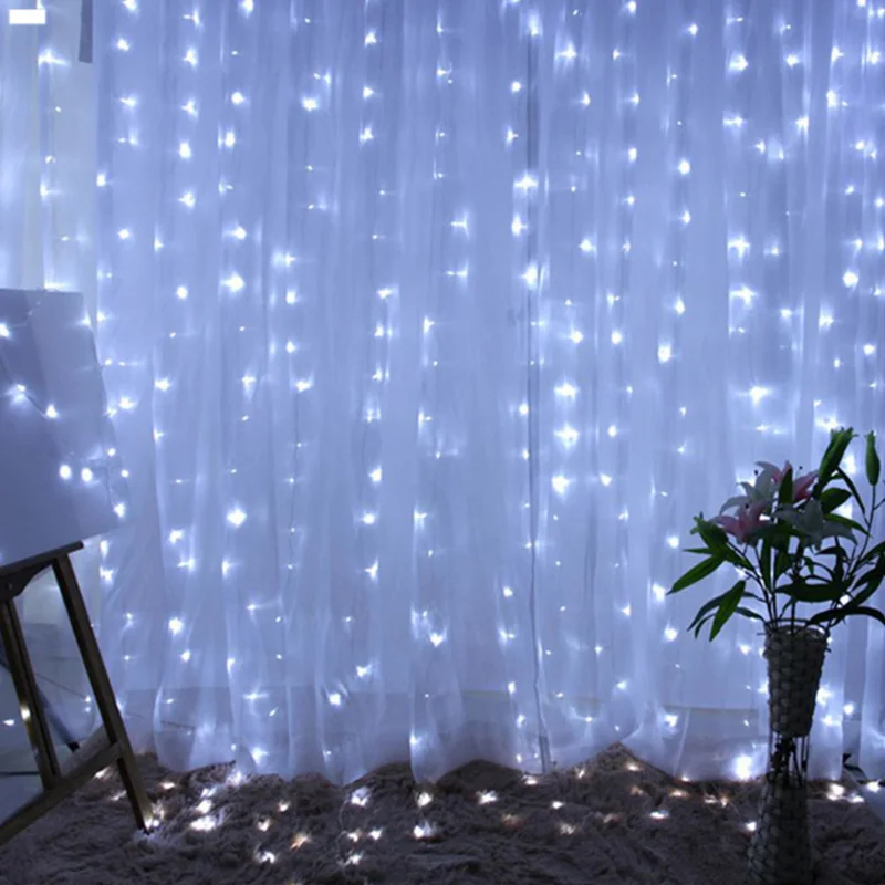 
3x3m 300 LED Copper Wire Icicle Curtain Lights USB With Remote Fairy Lights String Garland For Wedding Party Curtain Decor 