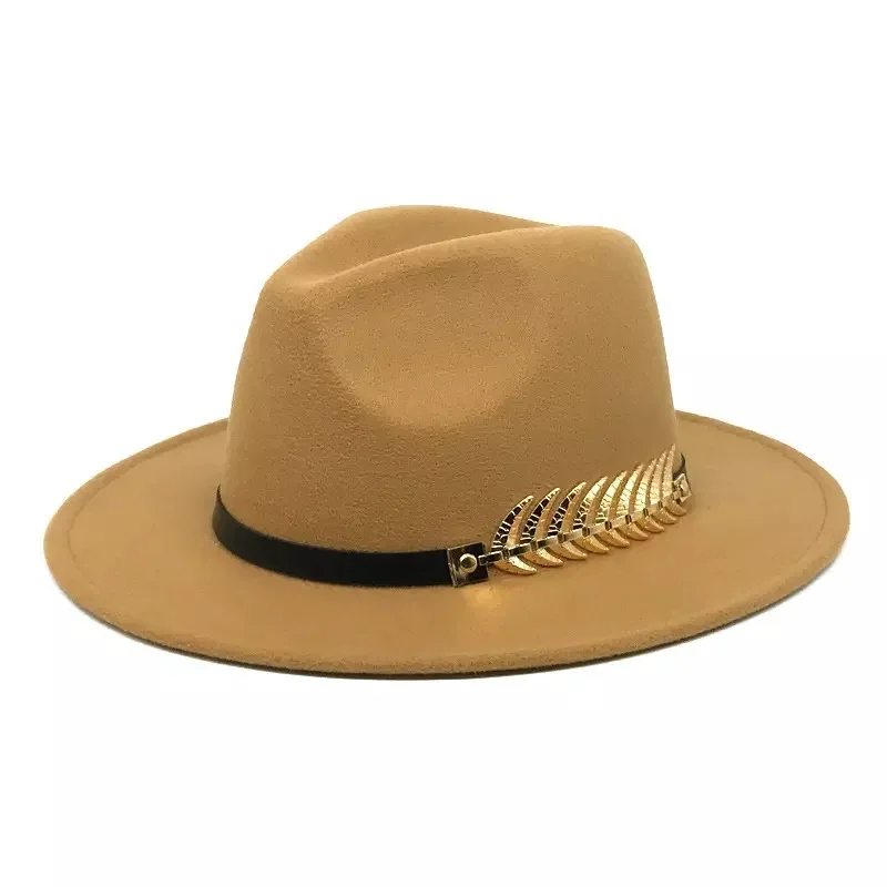 Amazon Hot Sale Big Brim Jazz Top Hat Gold Leaf Fishbone Belt Panama  Fedora Hats For Ladies Women