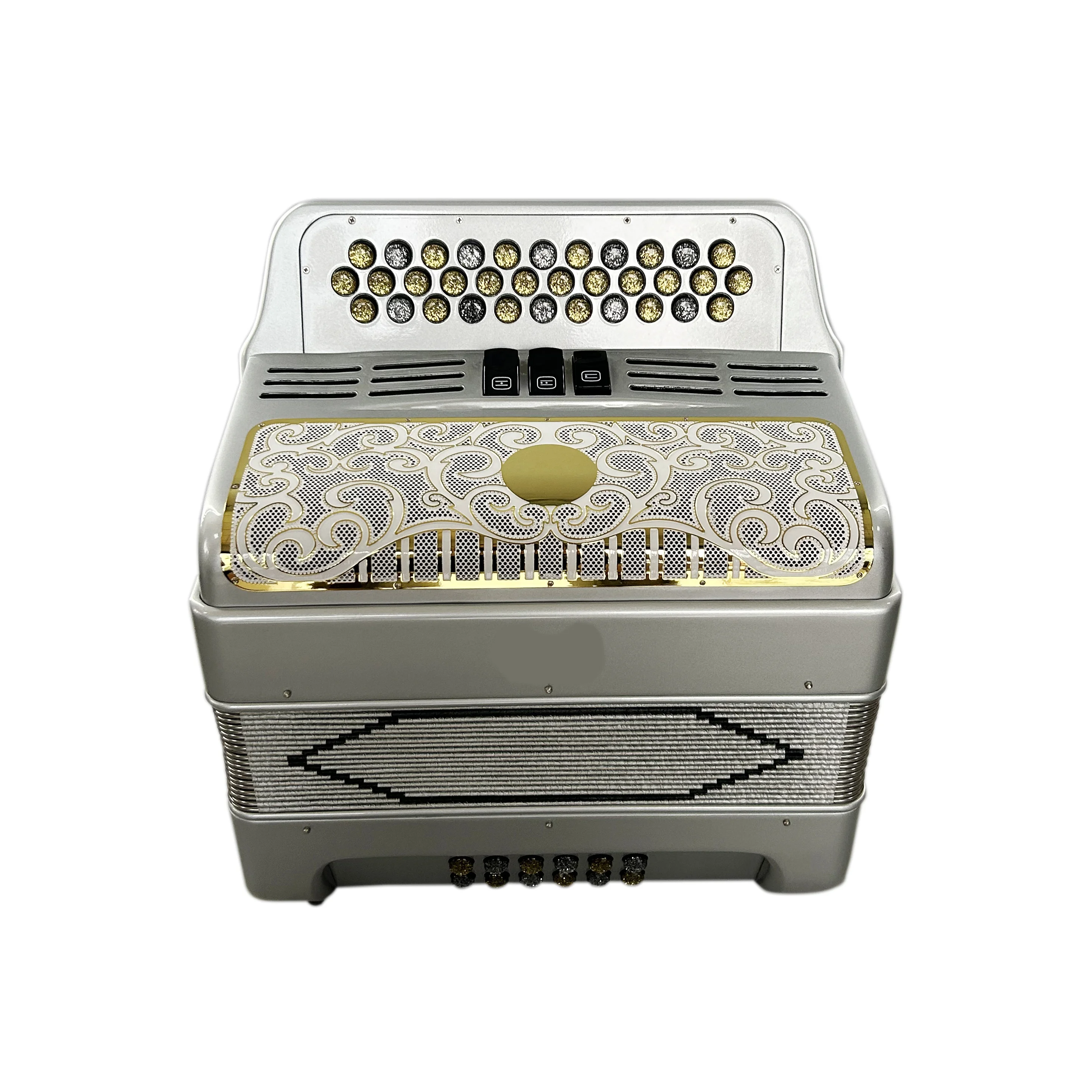 SEASOUND OEM 34 Buttons 12 Bass 3 Register Silver Accordion White Gold Grill Silver And Gold Buttons Accordions Musical JB3412C