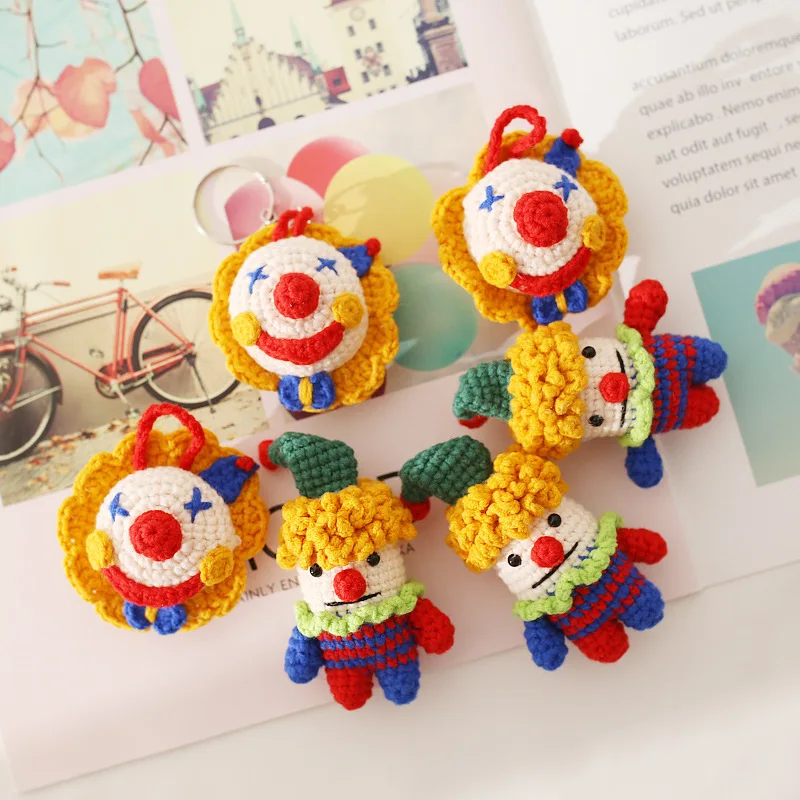 Cute knitted woll doll clown key chains Amigurumi keychain Handwoven keyrings Hand Made crochet clown keychain crochet keychain
