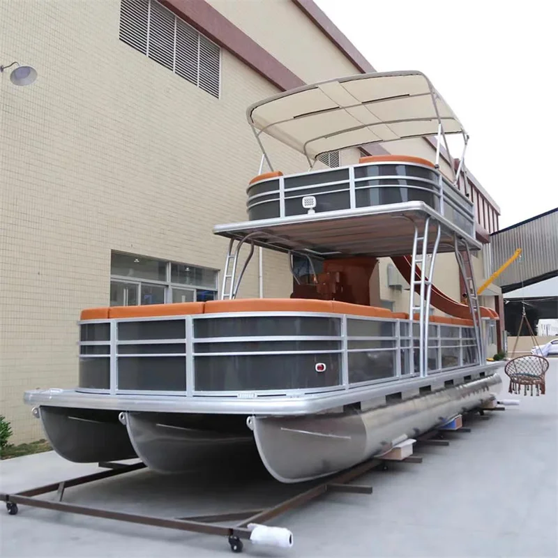 Most popular Fish And Cruise Pontoon Boats Nice Decking double deck Luxury Recreational Floating Aluminum Pontoon Boats