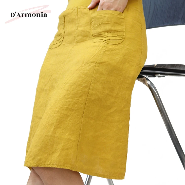 New Arrival Knee Length Pure Linen Women Skirt For Summer