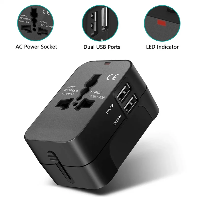2 USB 5v 1a International Travel Adapter USB 3.0 adapter mobile phone travel charger for macbook Universal Travel Adapter