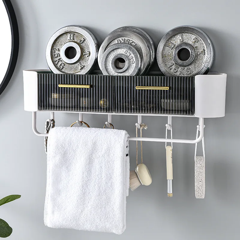 Shelf Bathroom Wall Mounted Wood Shelf Rack Towel Rail Holder Shelf Bathroom