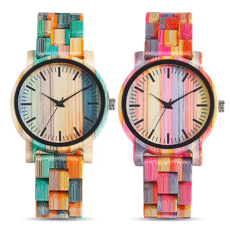 Unisex Colorful Wood Watch OEM Luxury Custom Logo Bamboo Wooden Watch For Men And Women