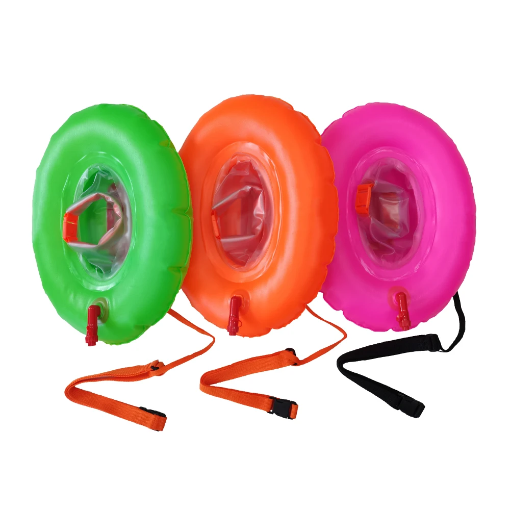 PVC Open Water Swimming Safety Buoy Tow Float Donut Floating Air Dry Bag Inflatable Buoy for Swimmers and Triathletes