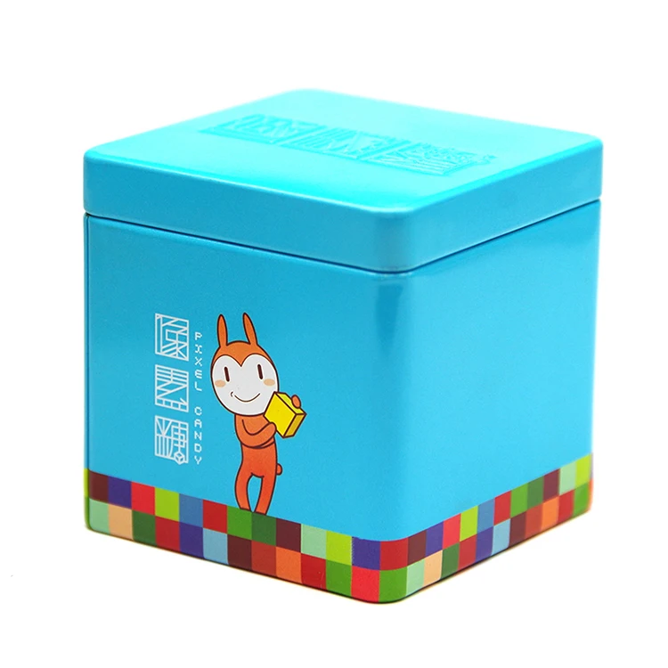 Wholesale Customized Luxury Toys Packing Square Shape Gift Cube Embossed Tin Box For Kids