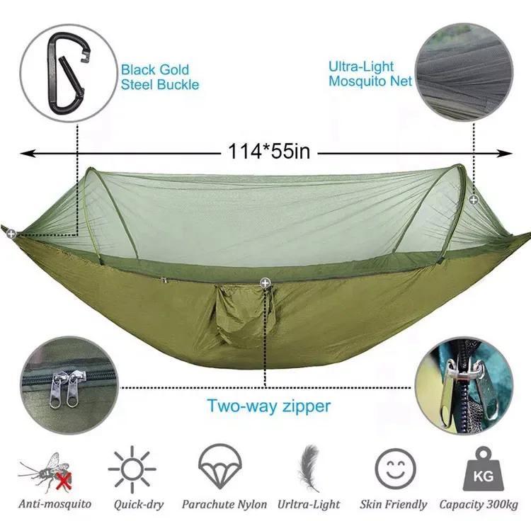 Popular Items Automatic Opening Outdoor Foldable Portable Camping Kid Family Hammock with Mosquito Net Max Bearing 300kg Durable