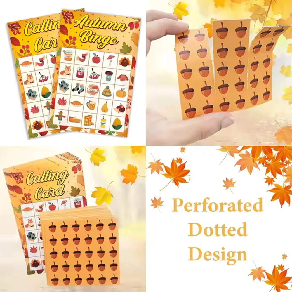 Fall Bingo Game for Kids - Thanksgiving Party Activities for 24 Players, Family and Classrooms
