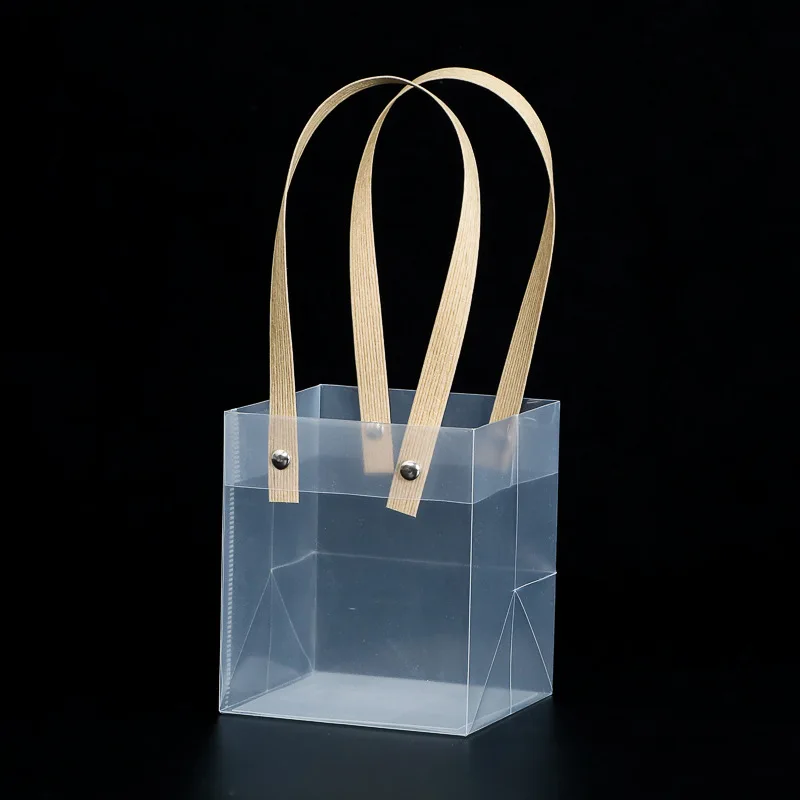 Custom Logo Flower Clear Cosmetic Transparent Bag Waterproof PVC Tote Frosted Shopping PP Beach Gift With Hand