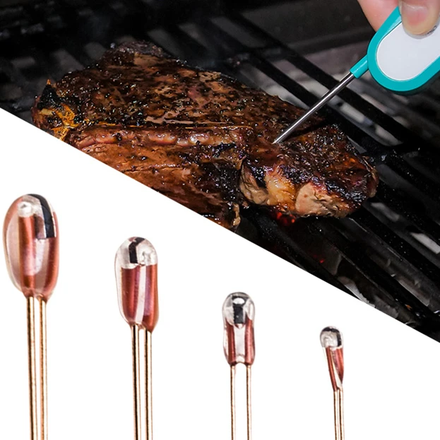 Manufacturer NTC body temperature sensor  1.355k 3380k 0.1% dia 0.2mm dumet wire 70mm glass sealed room temperature meter