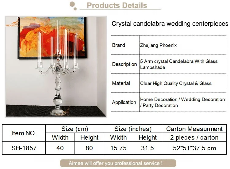 Popular cheap price 5 lights elegant 80cm tall crystal glass candelabra glass tubes candleholders wholesale