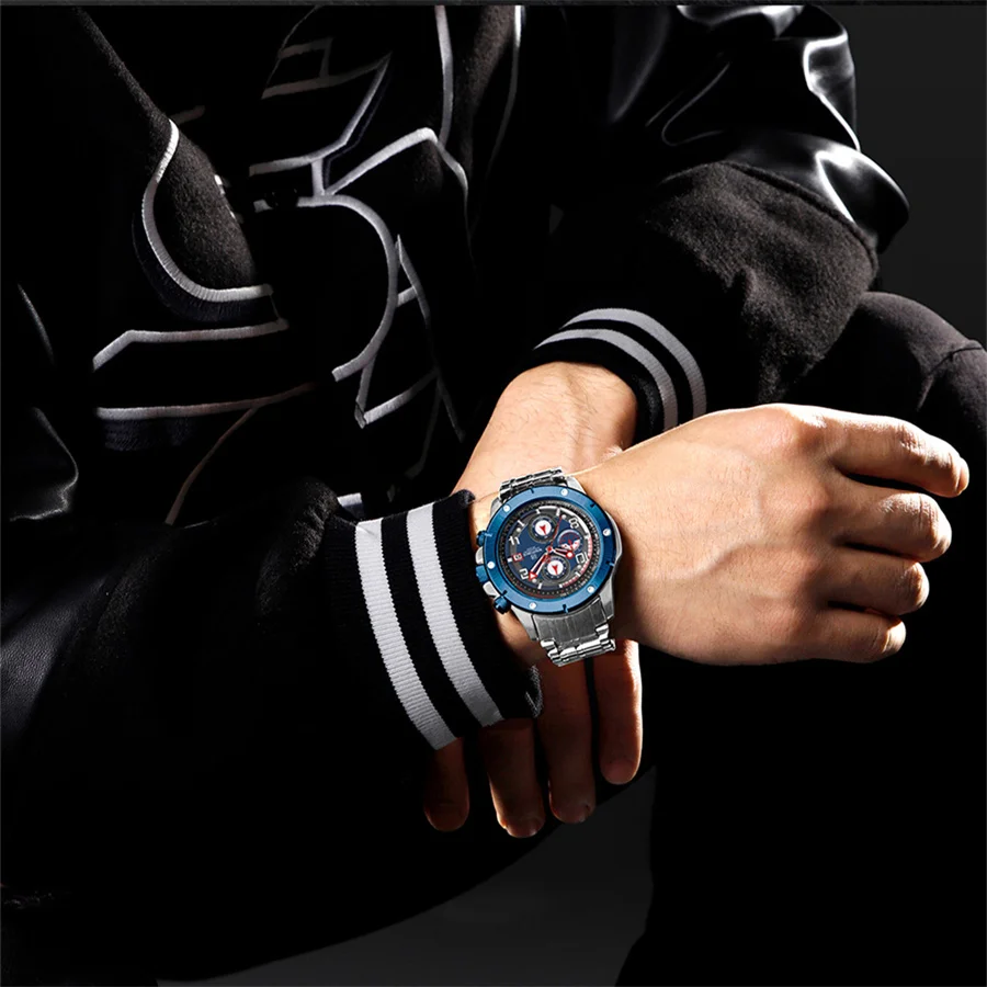 NAVIFORCE 8056 Large Steel Wrist Watch Man Fashion Brand Original Designer Watches with Arabic Luminous Dial