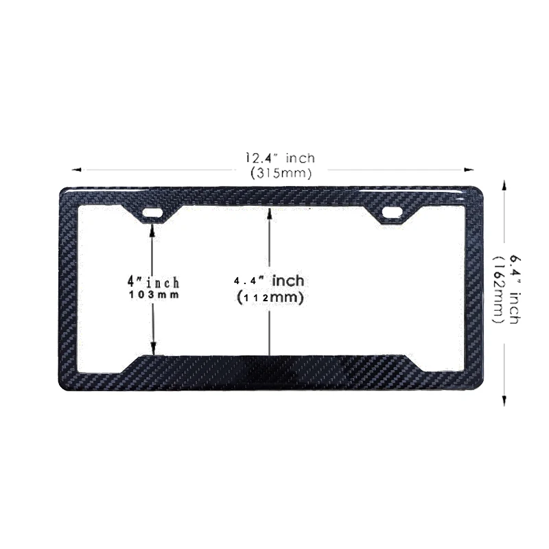 USA And Canada Size Low MOQ 1 Piece  Forged Carbon Fiber License Plate Frame - 2 Holes Angled Bottom - Gloss Finish