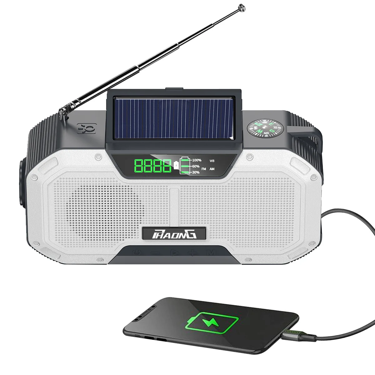 Solar Powered Am Fm Radio Emergency Hand-crank Radio With Bright Flashlight,Sos Alarm And 5000mah Power Bank