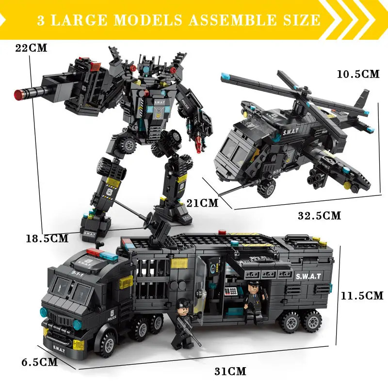 Hot Sell SWAT Police Deformation Robot Aircraft Multi 51-in-1 Assembly Toy Building Blocks
