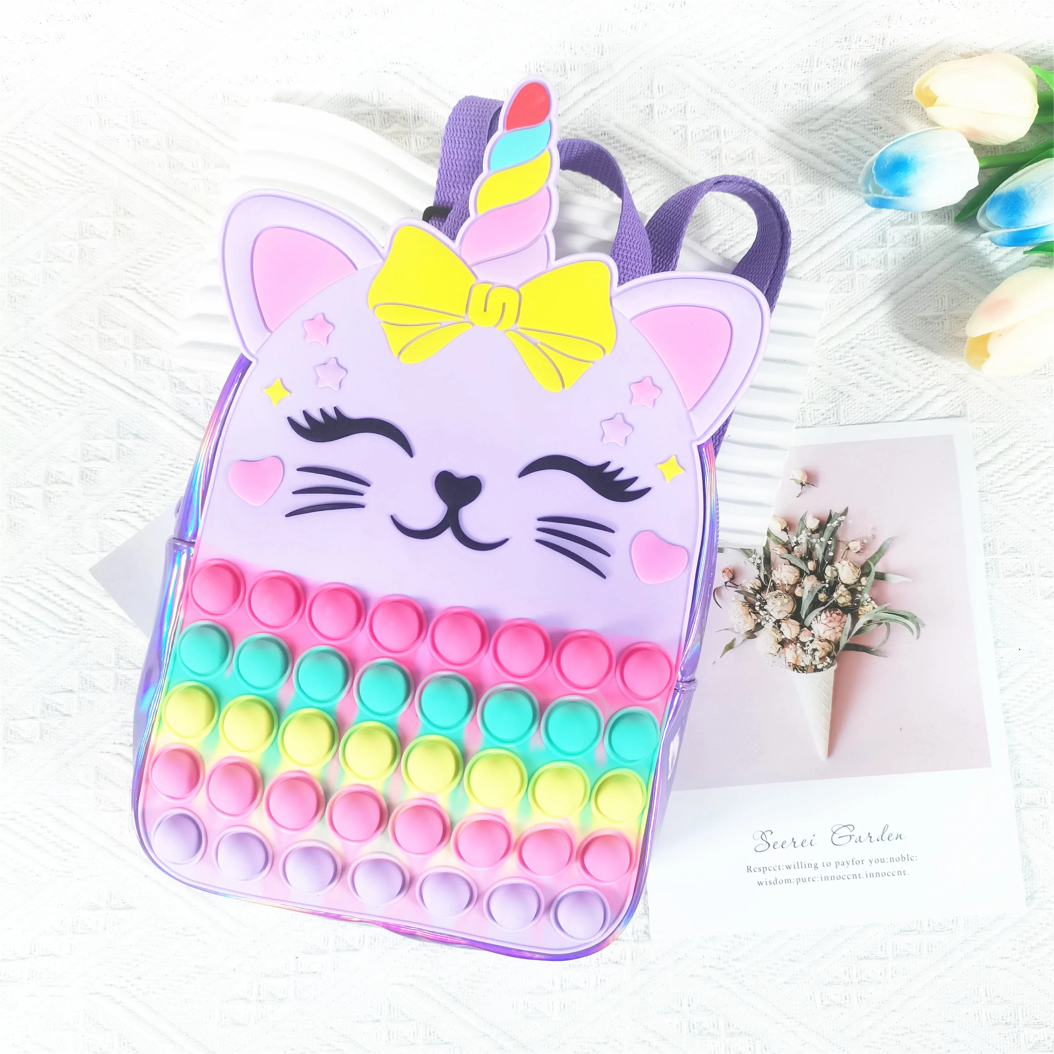 Pop Fidget Toy Backpack Cartoon Pop School Silicone Back pack Bag Purse For Girls Boys With Shoulder strap