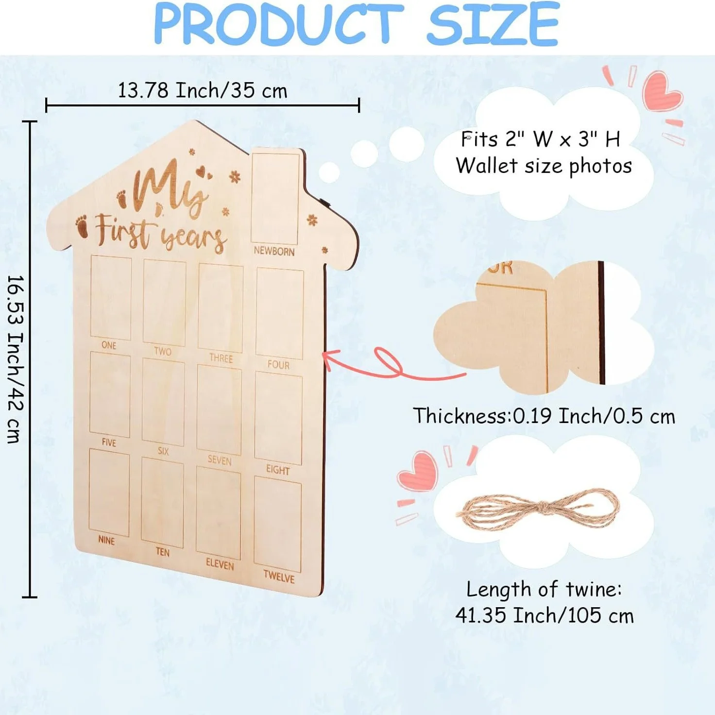 Wooden baby commemorative photo frame newborn calendar photo display board newborn first year milestone photo frame