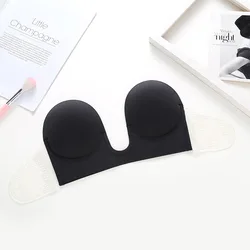 Deep U plunge gathering backless silicone invisible bra push up strapless self adhesive bra