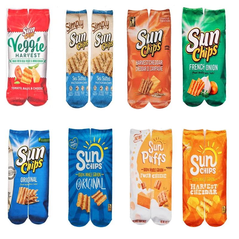Potato chips 3D digital printing socks puffed food snacks heat transfer socks medium tube sports socks