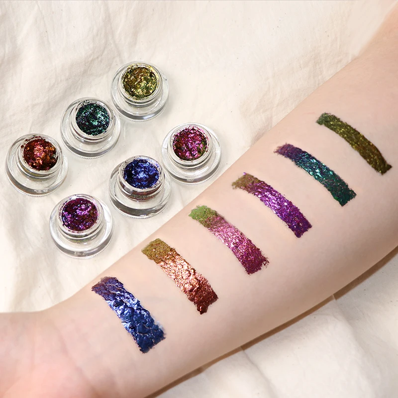 Частная торговая марка, бесконечные хромированные хлопья, кремовые тени для век, многохромные хамелеоновые косметические блестящие хлопья, гелевые тени для век