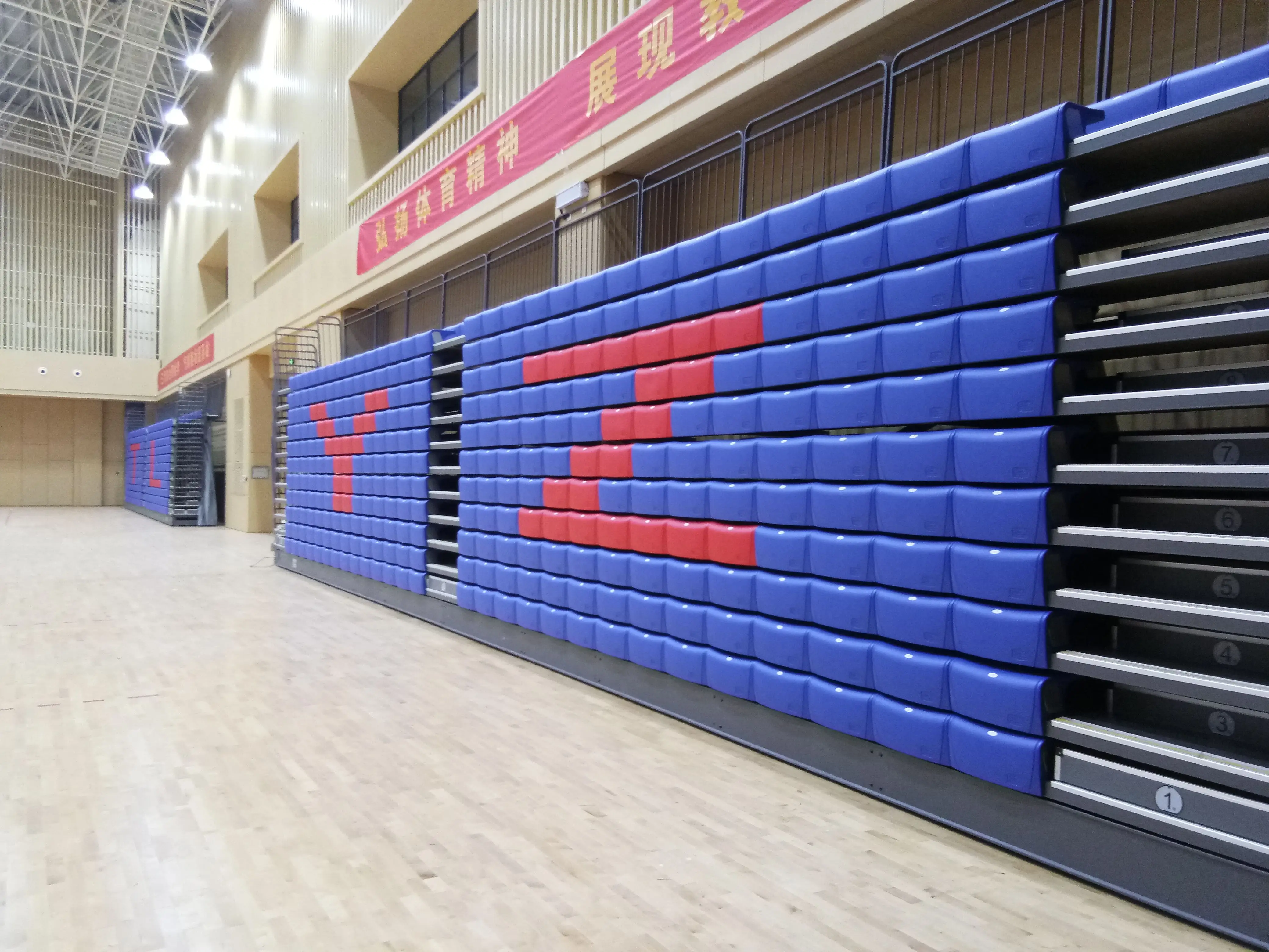 3-5 Rows Used Indoor Stadium Retractable Bleachers Seats Telescopic Seating System with Backrest