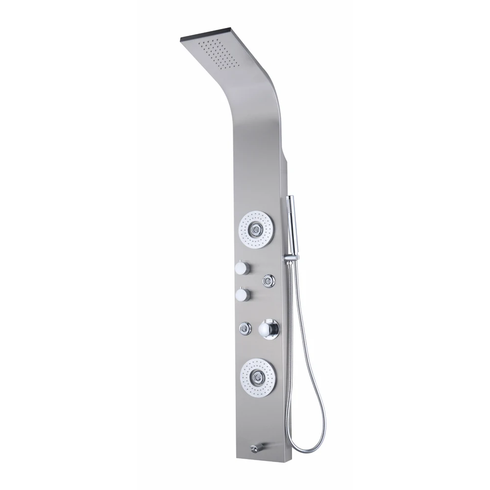 Vaguel Brushed Shower Thermostatic Panel Column 304 Stainless Steel Waterfall Spa Jets LED Smart Shower Bathroom