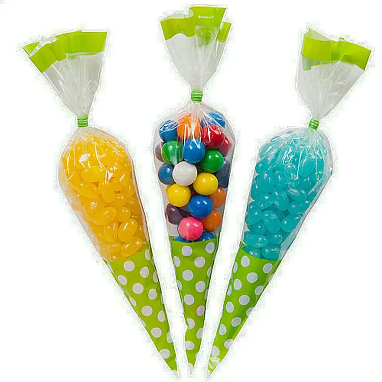 Factory Direct Sell Food Grade Cone Shaped Plastic Sweets Candy Bag Popcorn Sleeve Food Bag