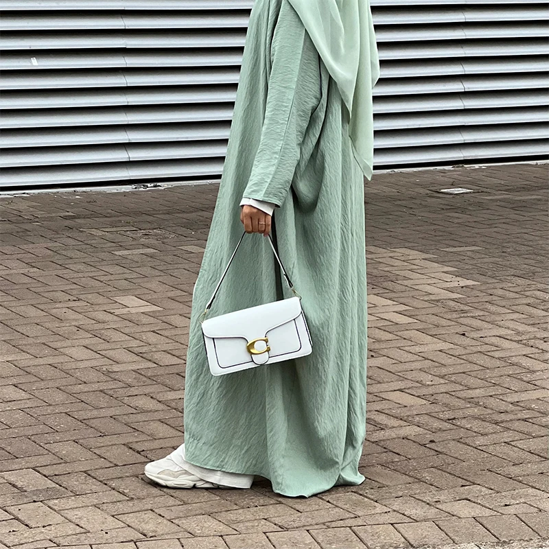 Mint green soft cotton open abaya islamic women wholesale plain open abaya women muslim dress